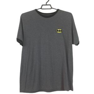 DC Comics Batman Mens Gray Large Embroidered Logo Short Sleeve T shirt